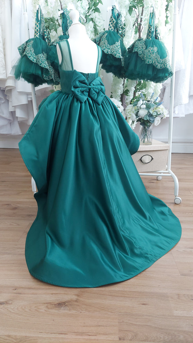 open lace back dress GREEN SATIN HI-LO CELEBRATION DRESS – Sloane and Faith