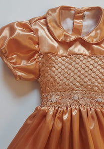 LUX ROSE GOLD SMOCKED DRESS Sloane and Faith LUX ROSE GOLD SMOCKED DRESS Sloane and Faith