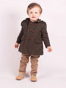 BOYS OLIVE GREEN TWEED COAT