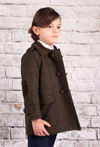 BOYS OLIVE GREEN TWEED COAT